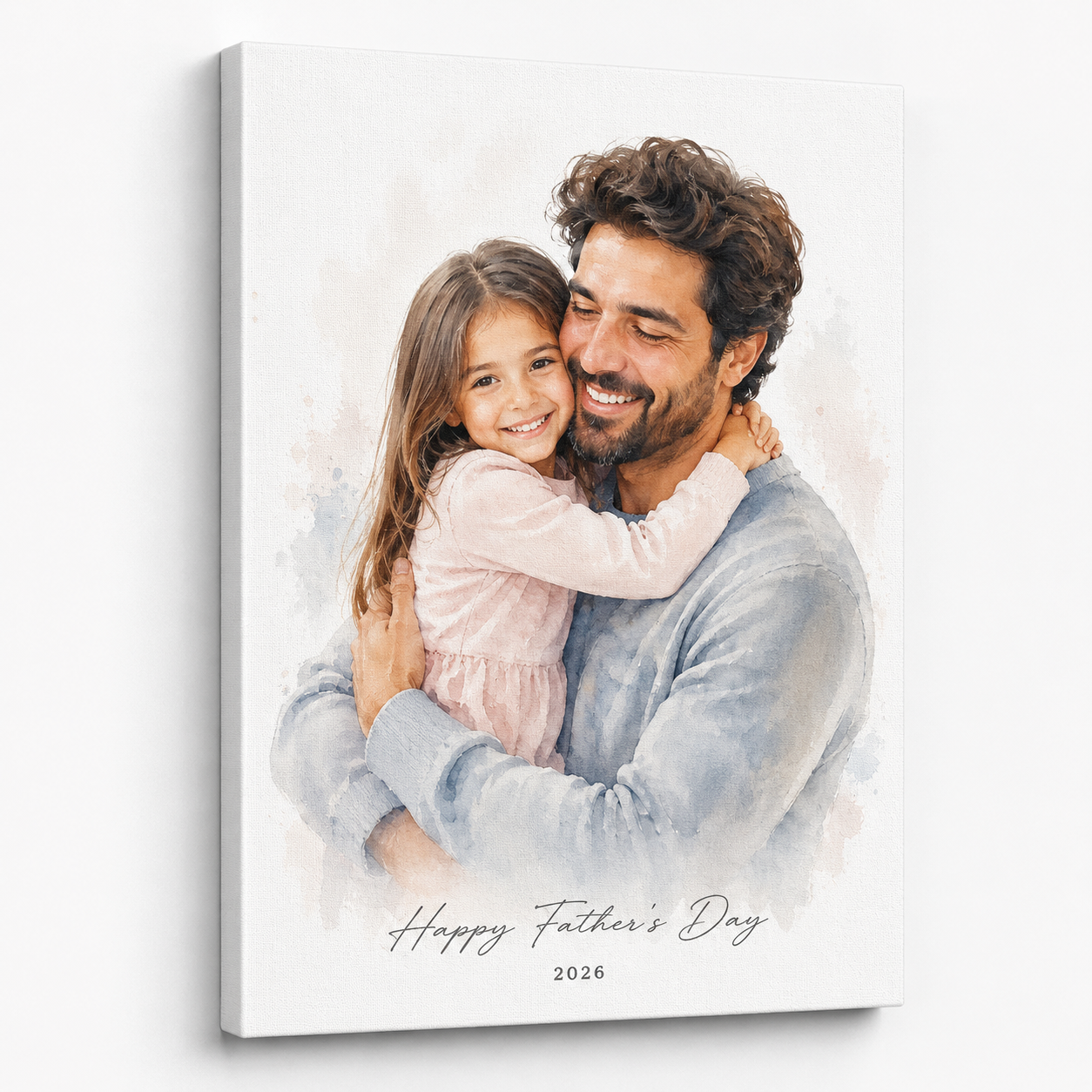 Custom Photo Happy Father's Day By Girl Canvas Wall Art - Custom Gift For Dad TOM99