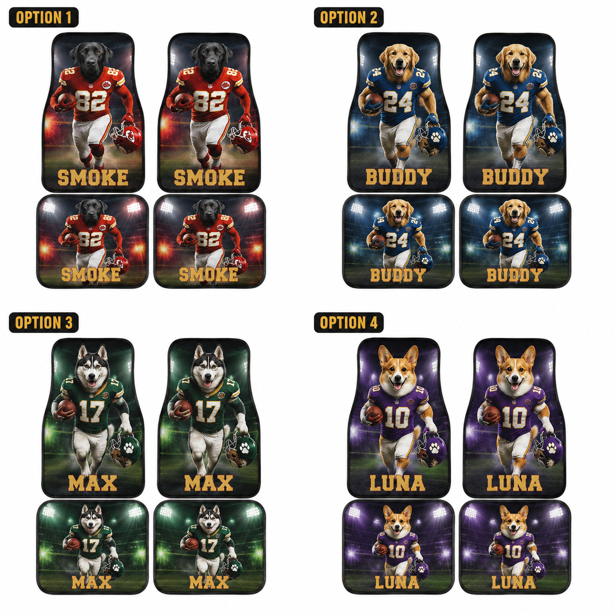 Custom Photo Dog Football Auto Floor Mat Set, Personalized Pet Car Mats, Dog Mom Dog Dad Gift THUC99 (Copy)