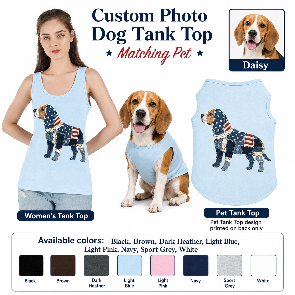 Custom Pet Photo Tank Top Set, Matching Owner and Dog Gift Outfit Gift For Women THUC99