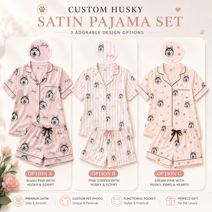 Custom Dog Picture Satin Pajama Set Soft Nightwear Gift for Pet Lovers THUC99