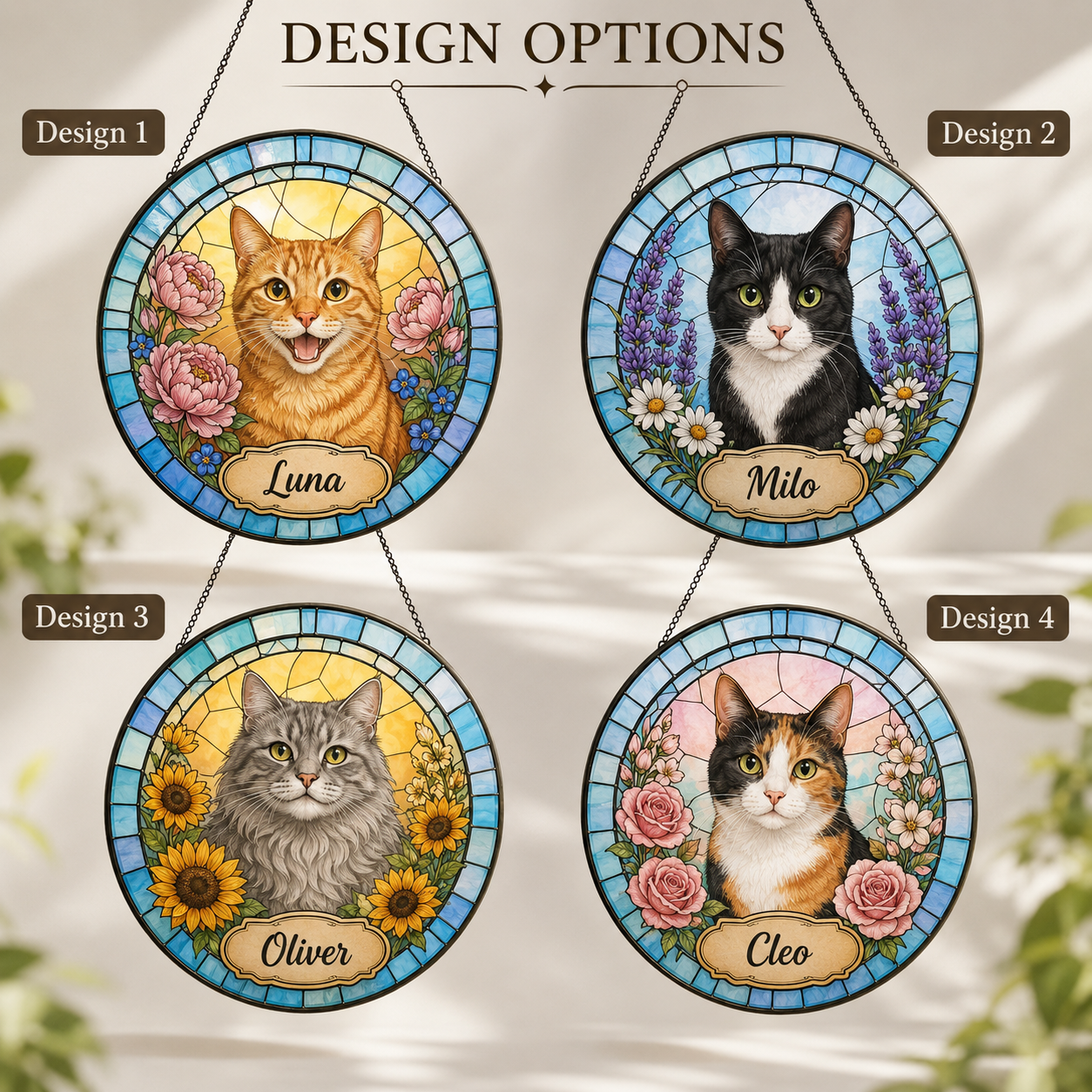 Custom Photo Cat Stained Glass Suncatcher – Personalized Cat Portrait Window Hanging Gift THUC99