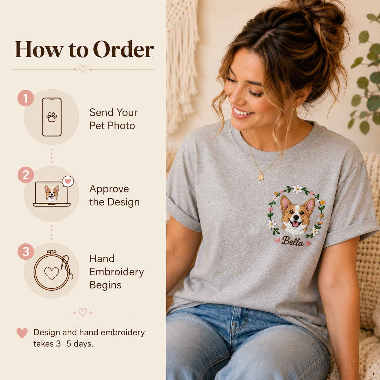 Custom Photo Dog Embroidered Unisex T-Shirt, Personalized Pet Portrait Shirt, Dog Mom Dad Gift THUC99