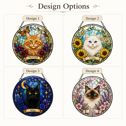 Custom Photo Cat Memorial Glass Suncatcher Gift – Personalized Sympathy Window Hanging THUC99