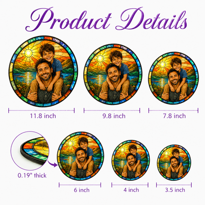 Custom Dad & Son Photo Stained Glass Suncatcher – Personalized Dad Gifts | Gift For Dad TOM99