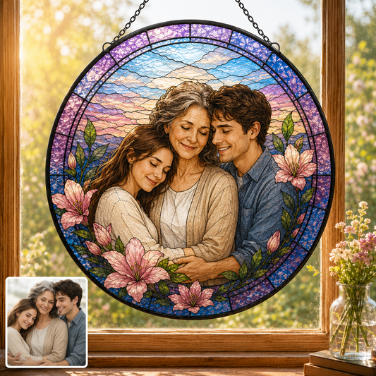 Custom Photo Grandma Stained Glass Suncatcher, Personalized Grandmother Gift Window Hanging THUC99