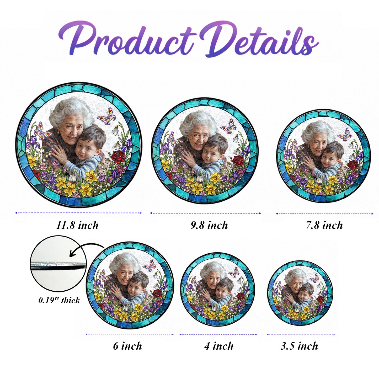 Custom Grandma Photo Stained Glass Suncatcher – Personalized Portrait Window Hanging (THUC99)