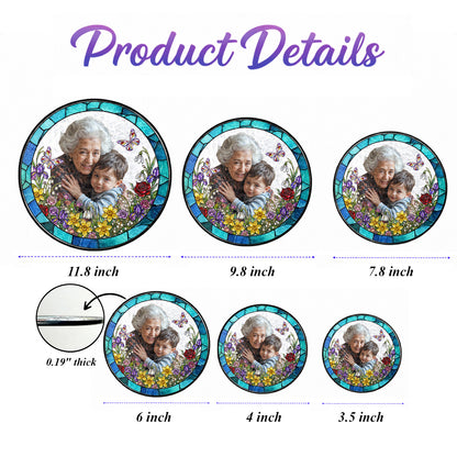 Custom Grandma Photo Stained Glass Suncatcher – Personalized Portrait Window Hanging (THUC99)