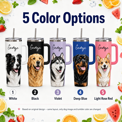 Custom Pet Picture 40oz Tumbler – Personalized Dog Lover Cup with Handle and Straw THUC99