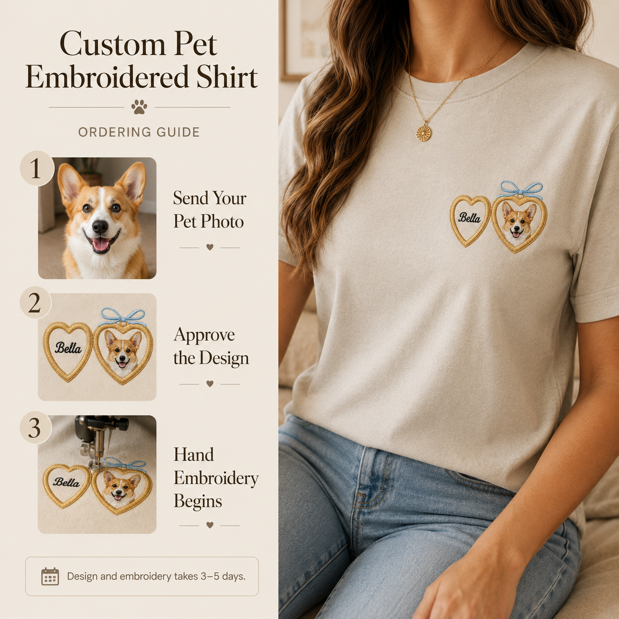 Personalized Pet Portrait Embroidered Tee, Custom Dog Photo Shirt, Gift For Dog Mom Dad THUC99