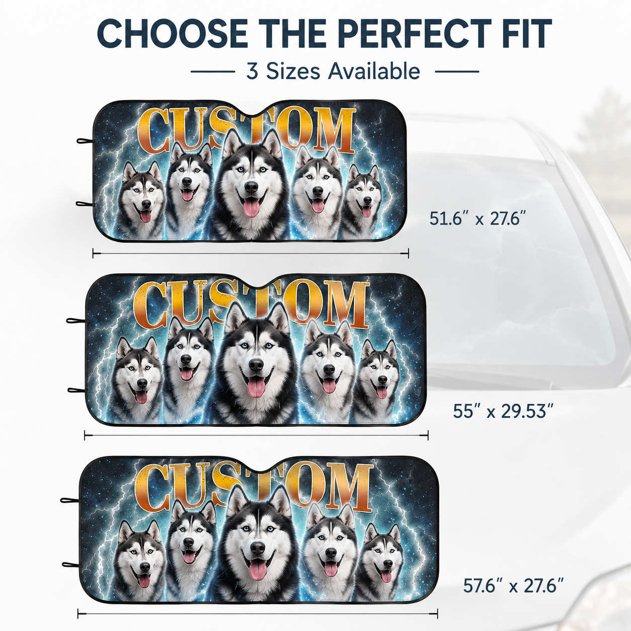 Custom Photo Pet Windshield Sunshade, Personalized Dog Car Sun Shade, Unique Auto Accessories Gift THUC99