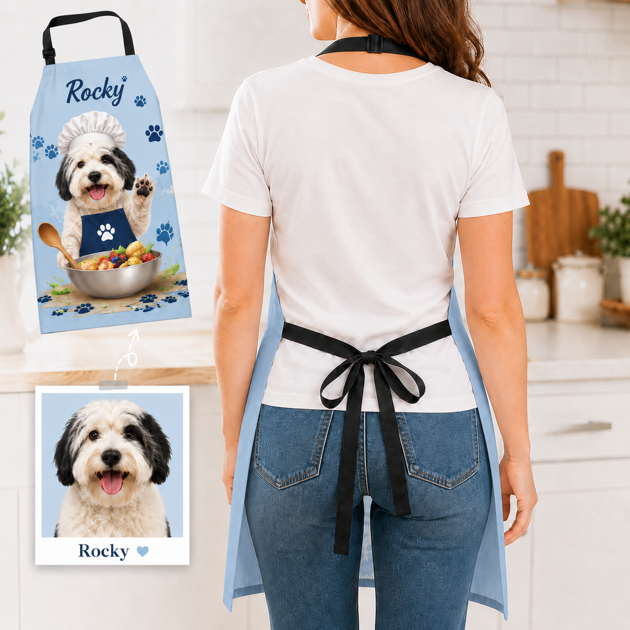 Personalized Dog Apron Oxford Custom Photo Apron, Pet Lover Kitchen Gift for Birthday or Holiday THUC99