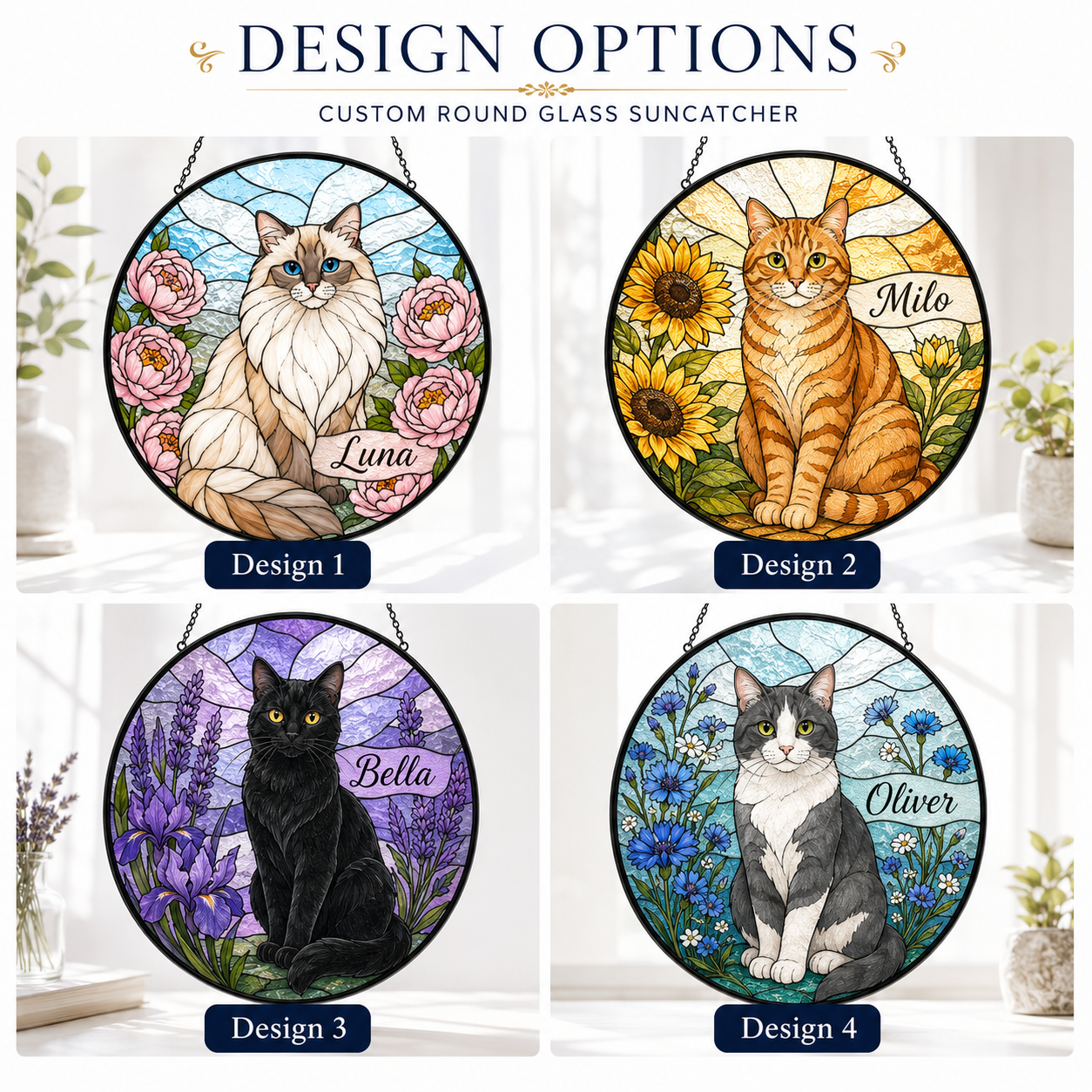 Custom Photo Pet Cat Glass Suncatcher – Personalized Cat Sympathy Memorial Gift THUC99