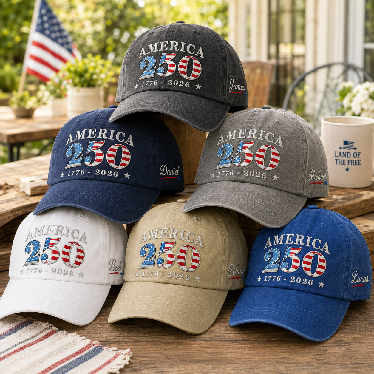 USA Semiquincentennial 250th Anniversary Embroidered Vintage Baseball Hat for Patriots THUC99