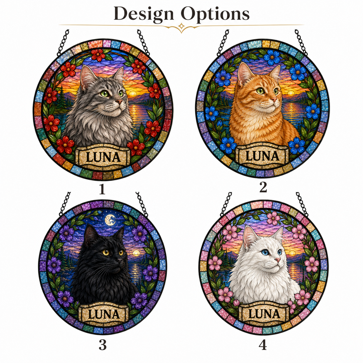 Custom Photo Cat Stained Glass Suncatcher Gift – Personalized Pet Portrait Window Decor | Cat Lover Memorial THUC99