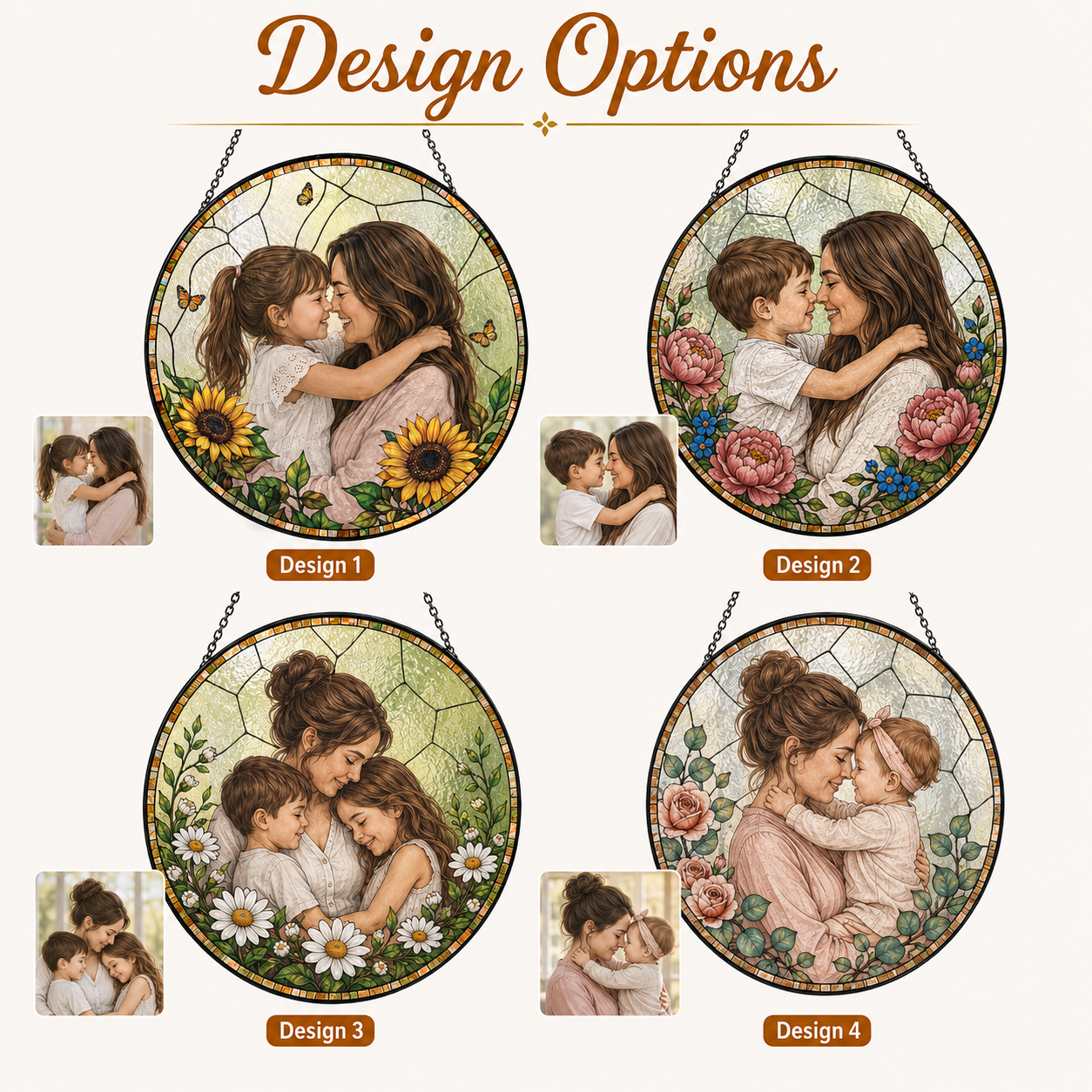 Custom Mom and Grandma Photo Glass Suncatcher, Personalized Family Portrait Window Hanging Gift THUC99