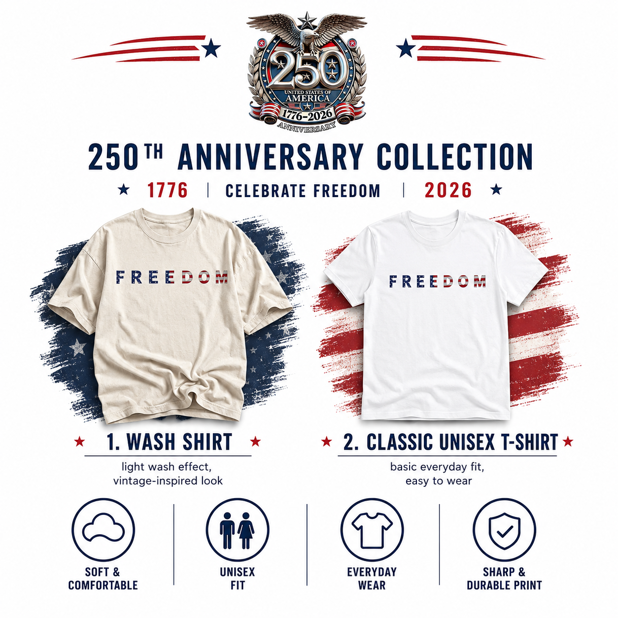 America Birthday T-Shirt 1776–2026, USA Freedom Celebration Unisex Tee THUC99