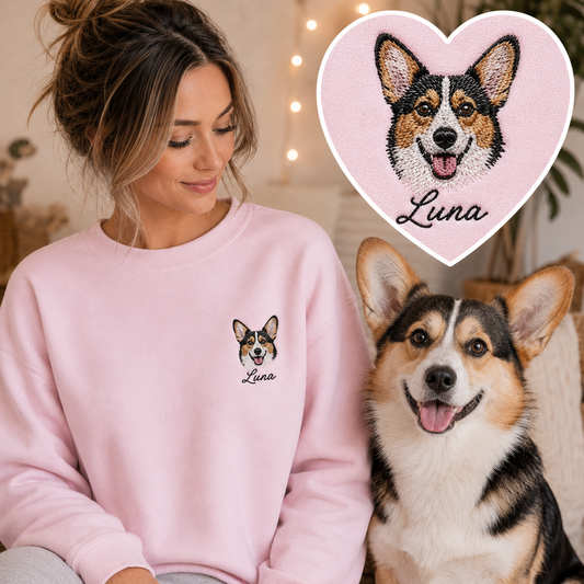 Custom Dog Photo Embroidered Sweatshirt, Personalized Pet Portrait Sweatshirt & Hoodie THUC99 (Copy)