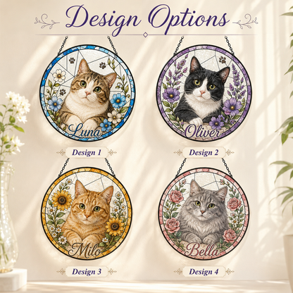 Custom Photo Pet Cat Glass Suncatcher Decor – Personalized Cat Lover Gift for Her THUC99