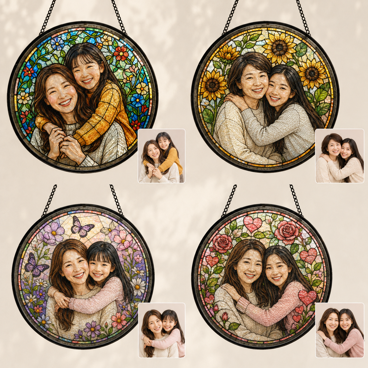 Personalized Mom Photo Stained Glass Suncatcher, Custom Mother’s Day Window Hanging Keepsake Decor THUC99