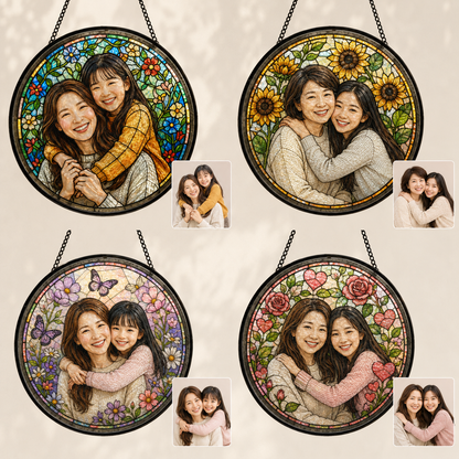 Personalized Mom Photo Stained Glass Suncatcher, Custom Mother’s Day Window Hanging Keepsake Decor THUC99