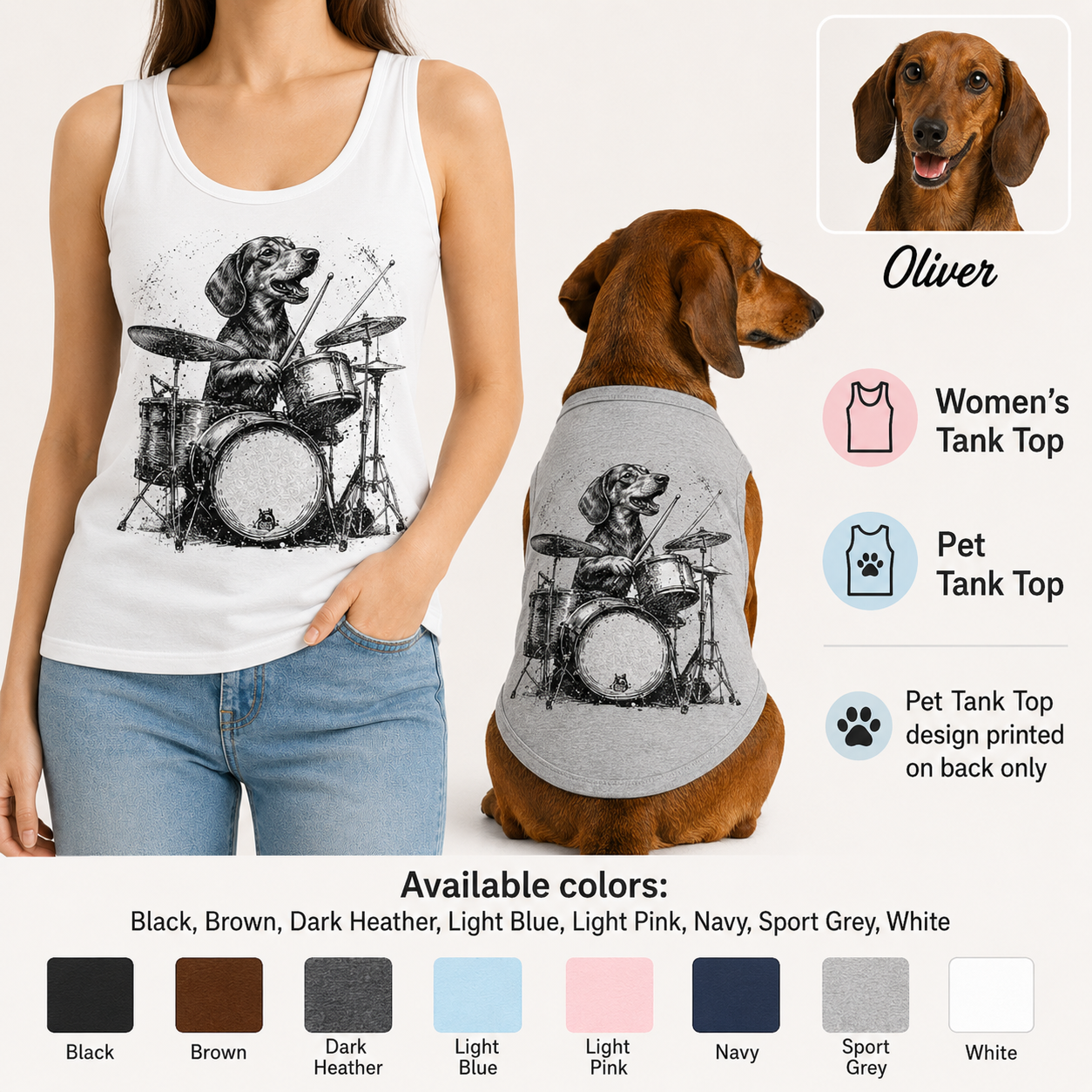 Custom Women’s and Dog Tank Top Set, Personalized Pet Photo Matching Outfit THUC99