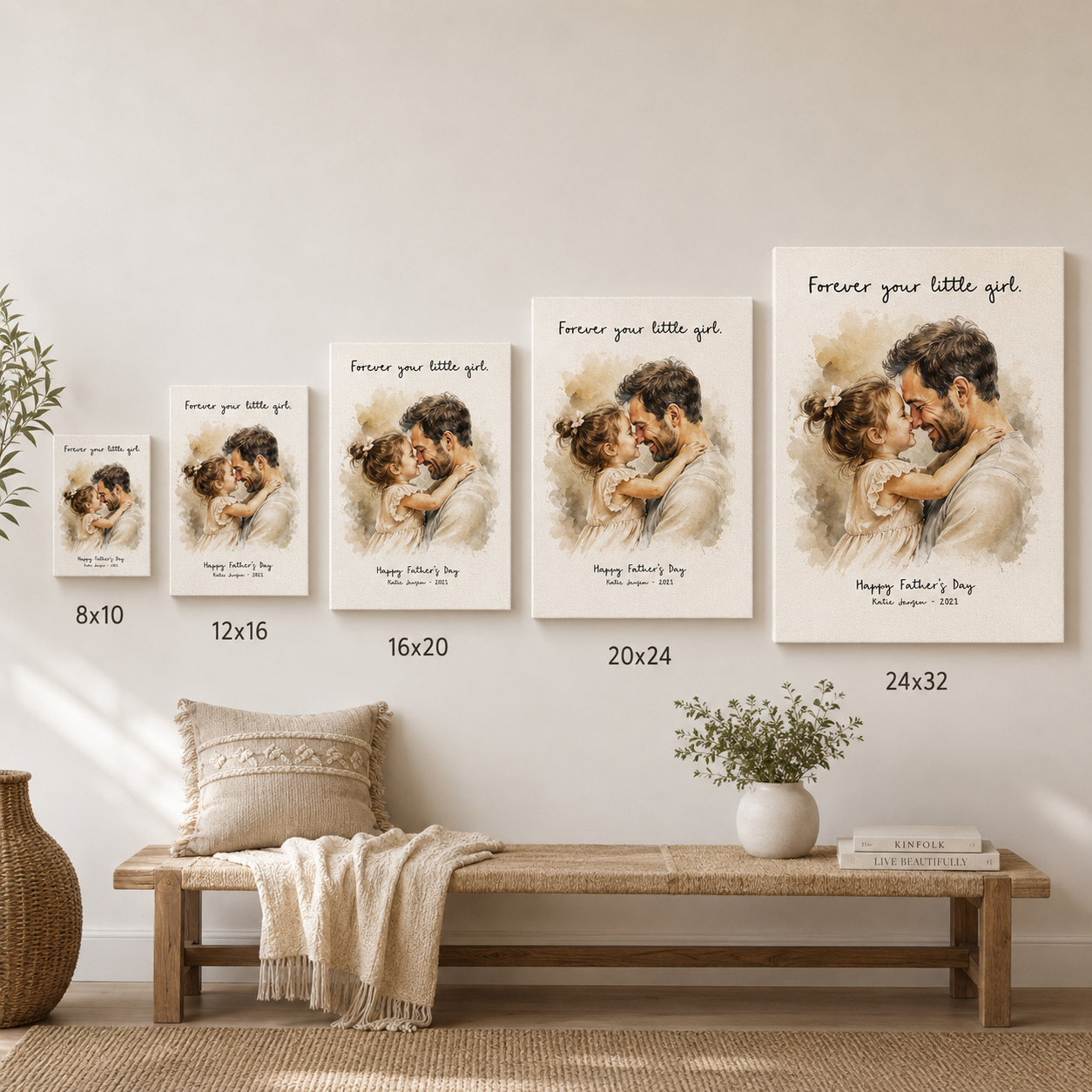 Custom Photo Dad And Daughter Canvas Wall Art - Custom Gift For Dad TOM99