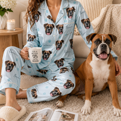 Custom Dog Image Satin Nightwear Set Personalized Pet Lover Sleepwear Gift THUC99