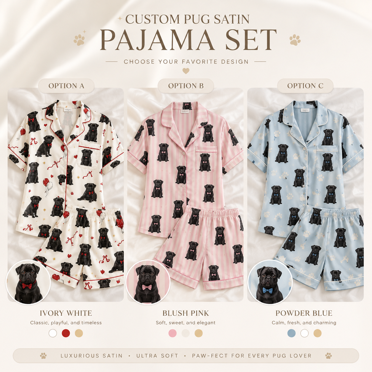 Personalized Puppy Photo Satin Sleepwear Set Cute Custom Pajamas for Dog Mom THUC99