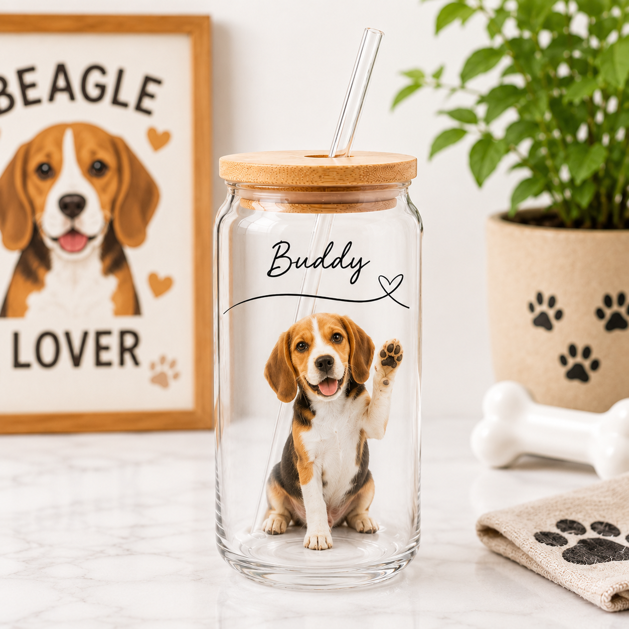 Custom Dog Mom Glass Tumbler – Personalized 16oz Cup with Lid & Straw THUC99