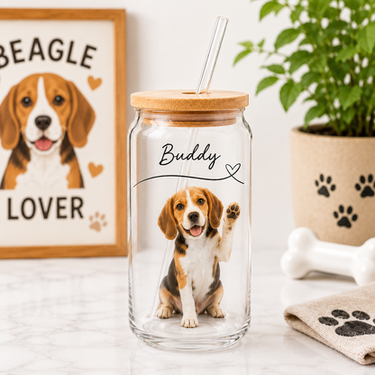 Custom Dog Mom Glass Tumbler – Personalized 16oz Cup with Lid & Straw THUC99