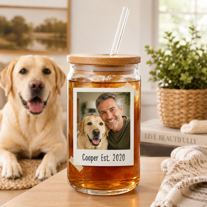 Personalized Puppy Photo Sipper Glass 16oz – Custom Drinkware for Dog Lovers THUC99