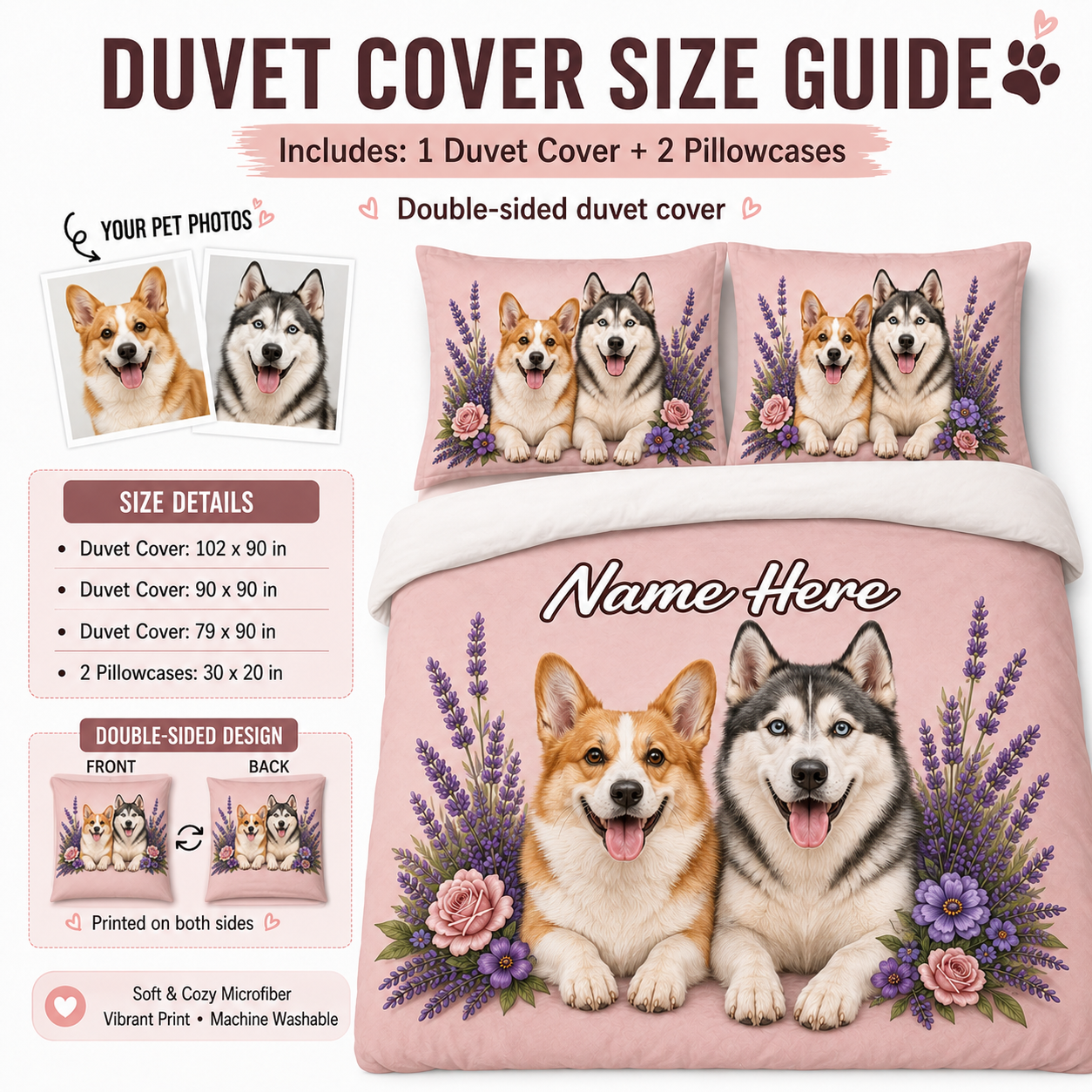 Custom Pet Photo Duvet Set, Personalized Dog Portrait Bedding Gift THUC99