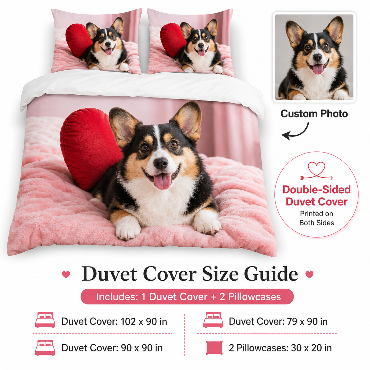 Personalized Dog Duvet Cover, Custom Pet Photo Bedding Set With Pillowcases THUC99