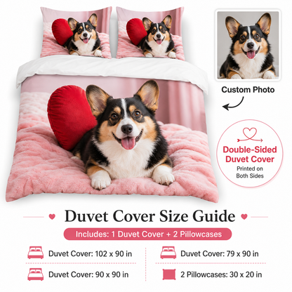 Personalized Dog Duvet Cover, Custom Pet Photo Bedding Set With Pillowcases THUC99