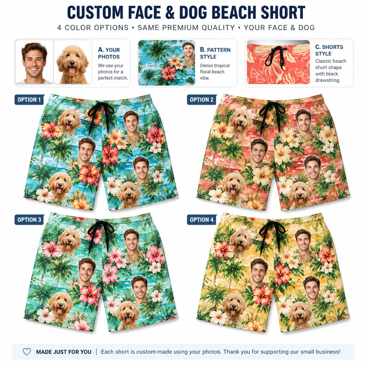 Custom Pet Portrait Beach Shorts Personalized Dog Lover Swim Trunks Gift THUC99