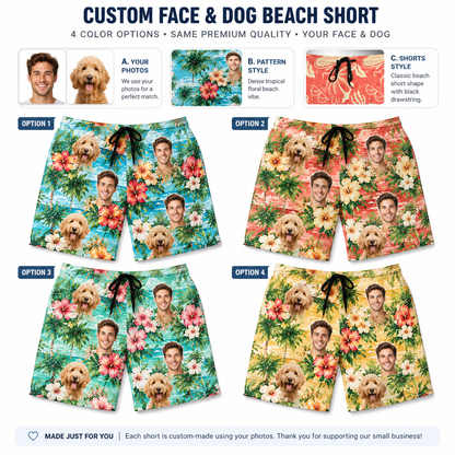 Custom Pet Portrait Beach Shorts Personalized Dog Lover Swim Trunks Gift THUC99