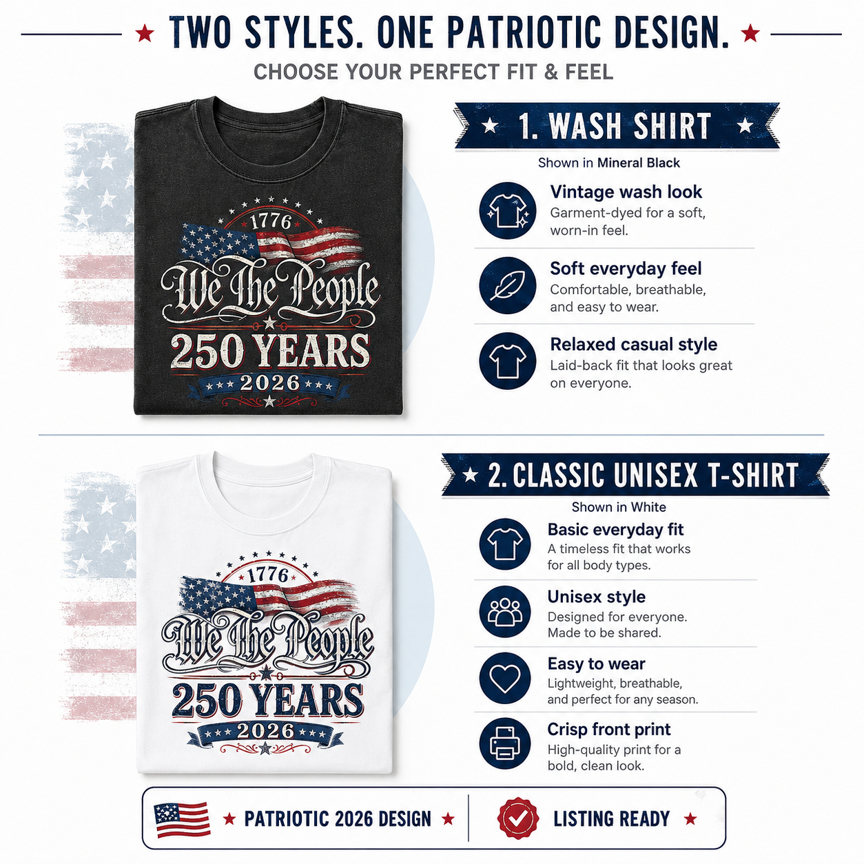 USA America 250 Years T-Shirt Patriotic Independence Day Tee THUC99