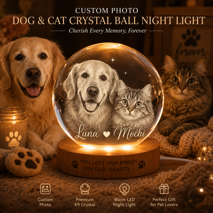 Personalized Dog Crystal Ball Lamp, Custom Pet Photo Night Light, Memorial Dog Keepsake THUC99