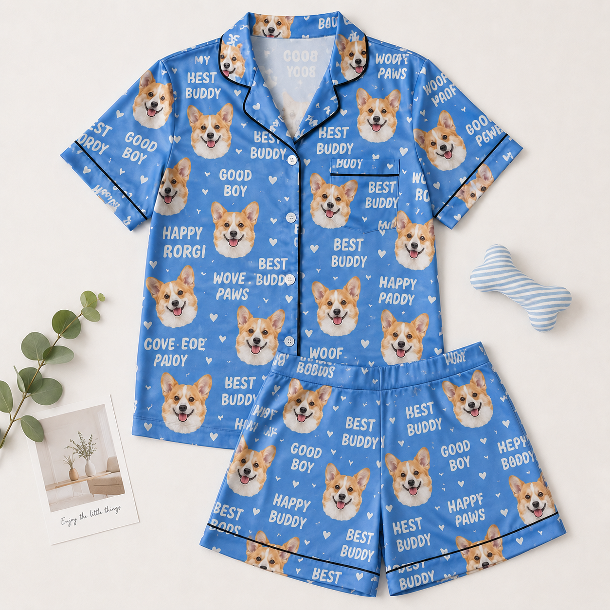 Custom Pet Portrait Satin Pajamas Set Personalized Dog Face Sleepwear Gift THUC99