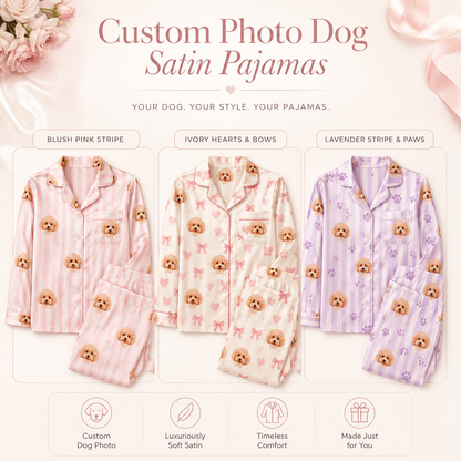 Custom Dog Photo Satin Pajamas Set Personalized Sleepwear Gift for Dog Lovers THUC99