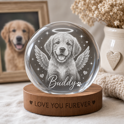 Custom Dog Crystal Ball Night Light, Personalized Pet Photo Crystal Lamp, Memorial Dog Gift THUC99