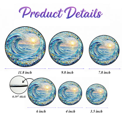Personalized Ocean Wave Stained Glass Suncatcher – Custom Name Beach Sunset Window Hanging THUC99