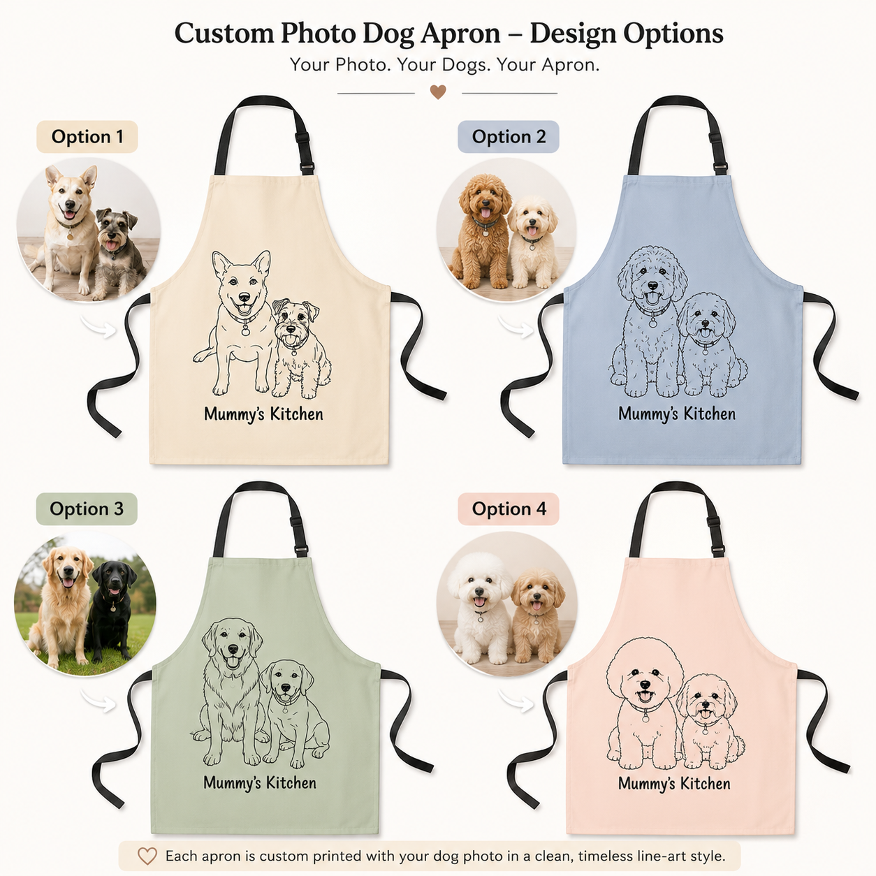 Custom Dog Photo Apron Personalized Pet Face Cooking Apron for Dog Lovers, BBQ, Baking and Kitchen Gift THUC99