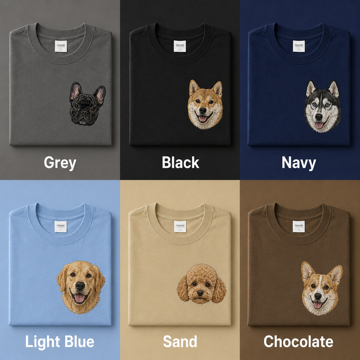 Custom Dog Face Embroidered Tee, Personalized Pet Lover Shirt, Dog Mom Dad Gift THUC99