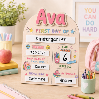 Custom Name School Sign for Kids, Acrylic Wood Back to School Board THUC99