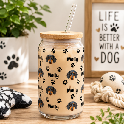 Personalized Dog Face Glass Tumbler 16oz – Custom Pet Cup with Bamboo Lid & Straw THUC99 (Copy)