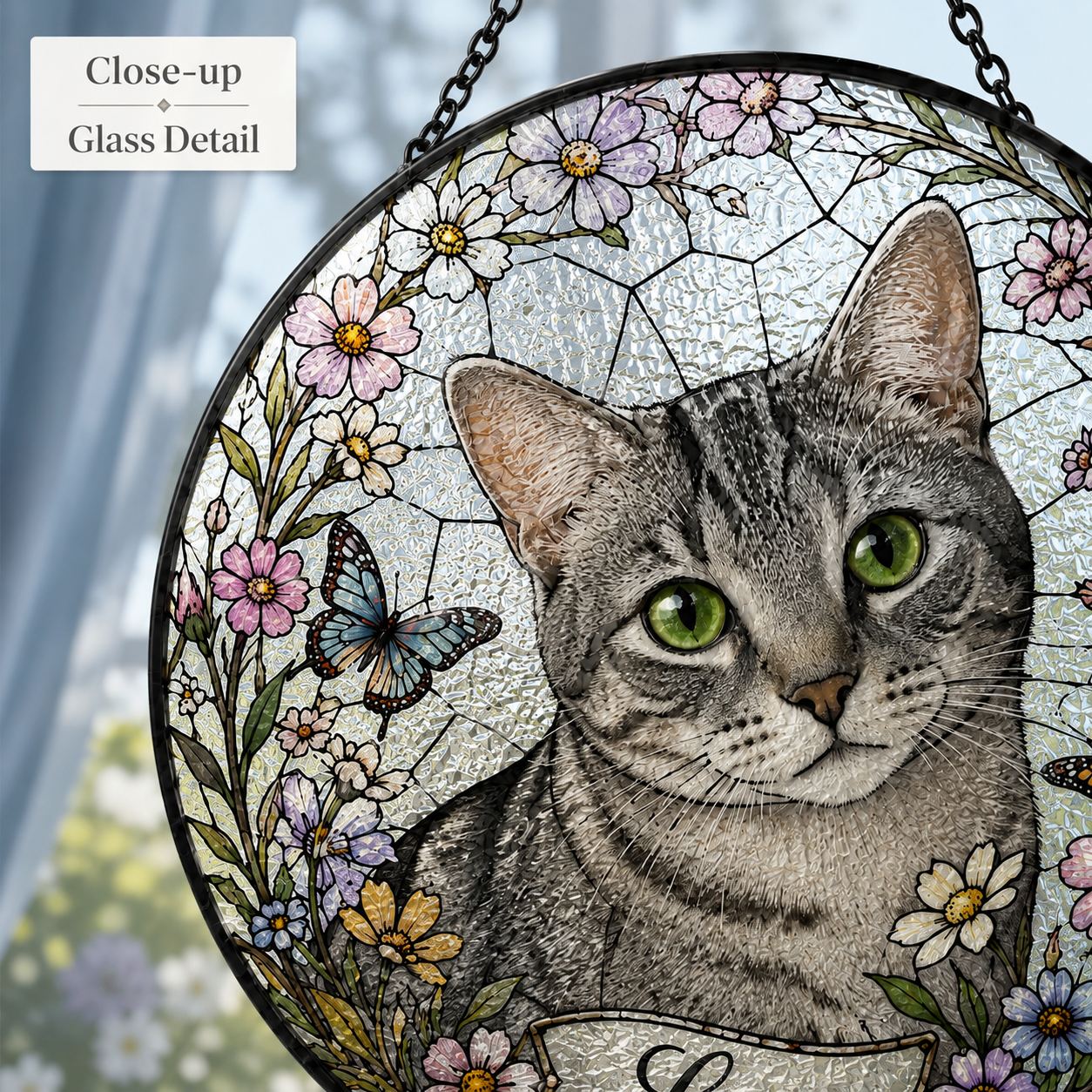 Custom Cat Photo Glass Suncatcher – Personalized Pet Memorial Window Hanging Decor THUC99