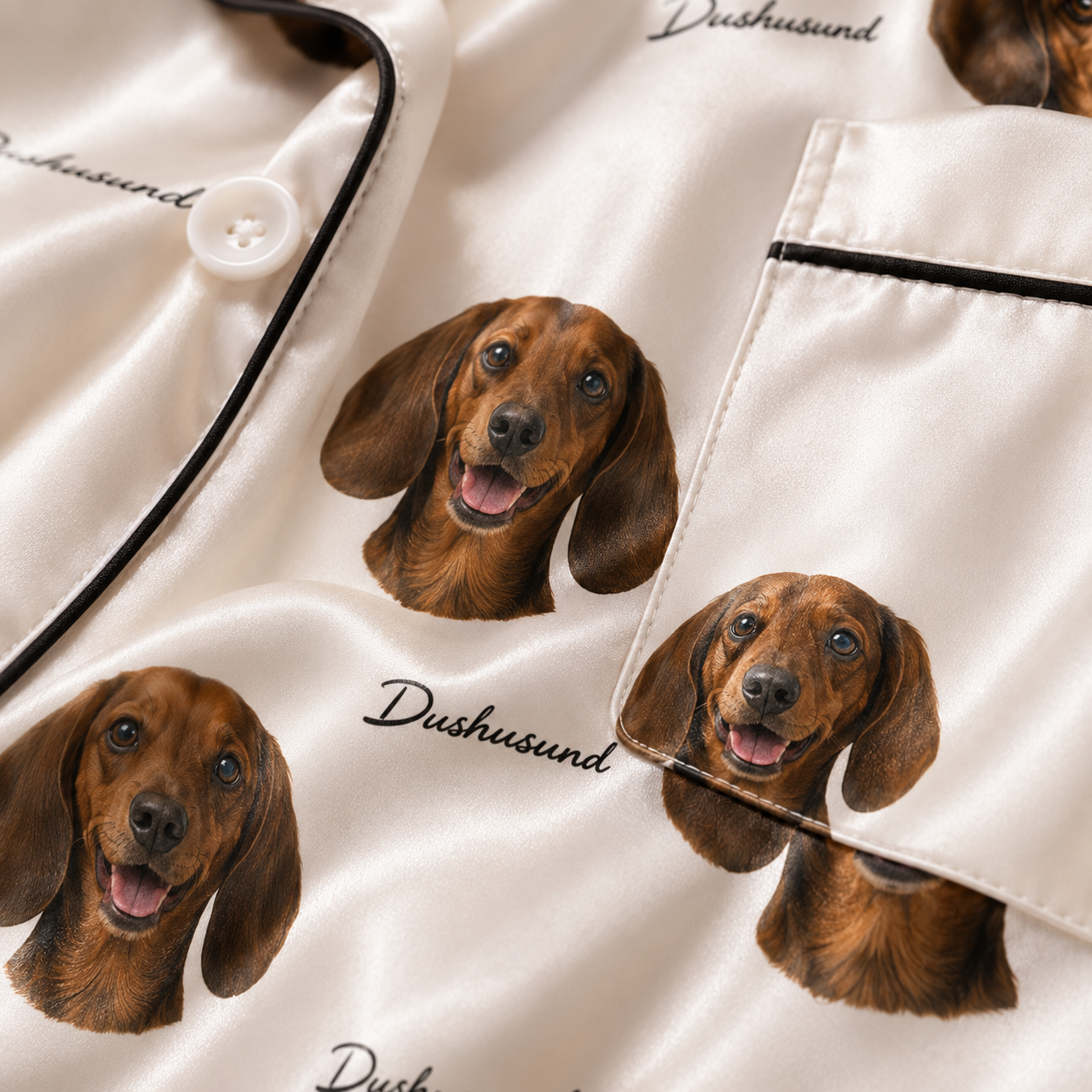 Personalized Dog Face Satin Pajama Set Custom Pet Photo Nightwear for Women THUC99