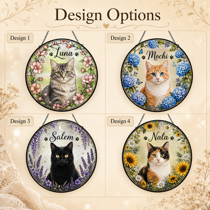 Custom Photo Cat Glass Suncatcher Decor – Personalized Pet Portrait Memorial Gift THUC99