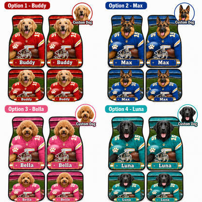 Custom Dog Face Auto Floor Mats, Personalized Football Pet Car Accessories Gift THUC99